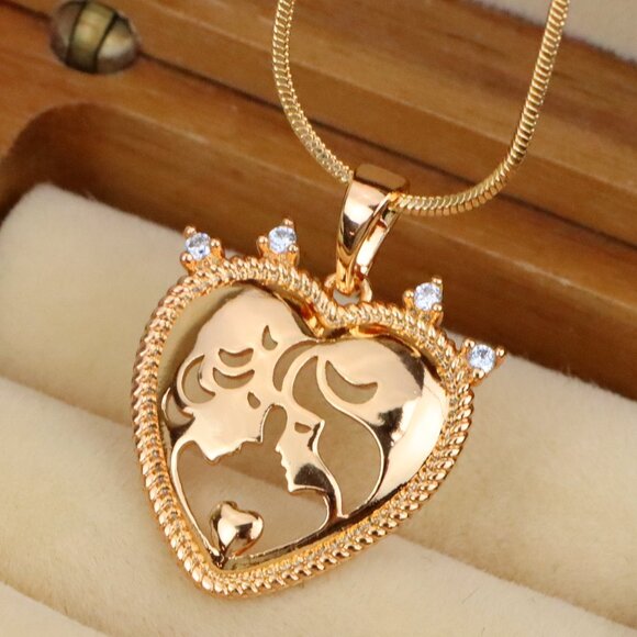 "Crowned Heart Pendant in Rose Gold with Intricate Silhouette Design, XPPT1839 - Picture 1 of 13